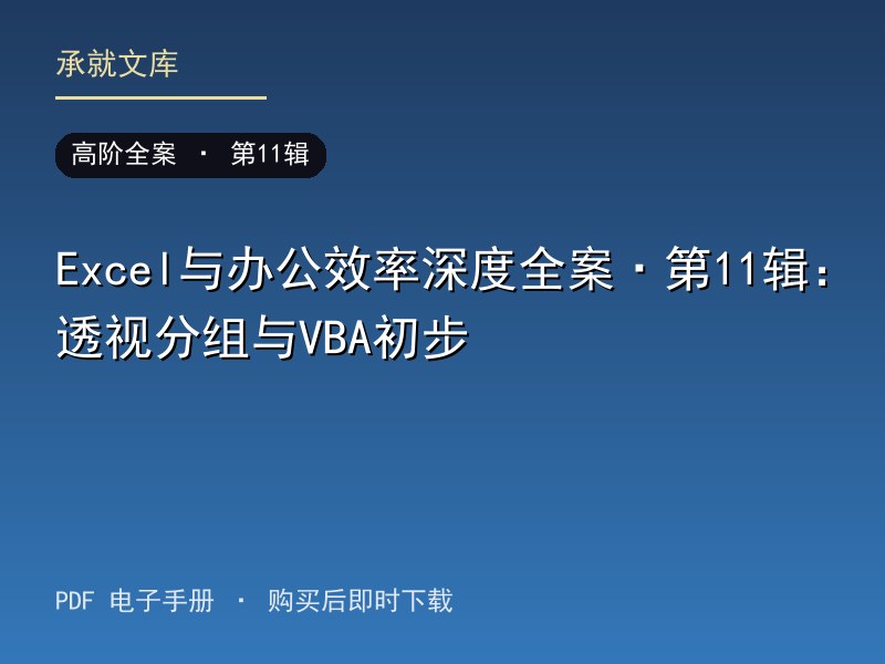 Excel与办公效率深度全案·第11辑：透视分组与VBA初步